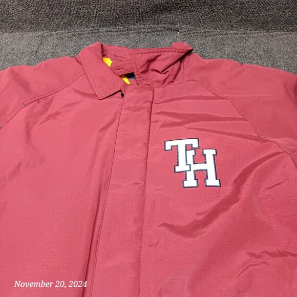 Vintage Tommy Hilfiger Jeans Overcoat Men Large Red Fleece Lined Vented - Picture 2 of 9